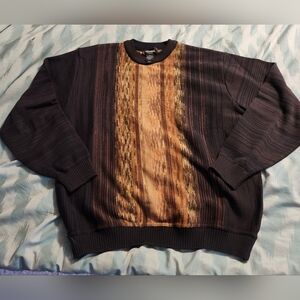 90's Tosani‎ Black and Brown Striped Knit Sweater Men's Size Large Made In 🇨🇦